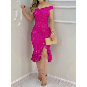 Sexy Pink High Slit Dress